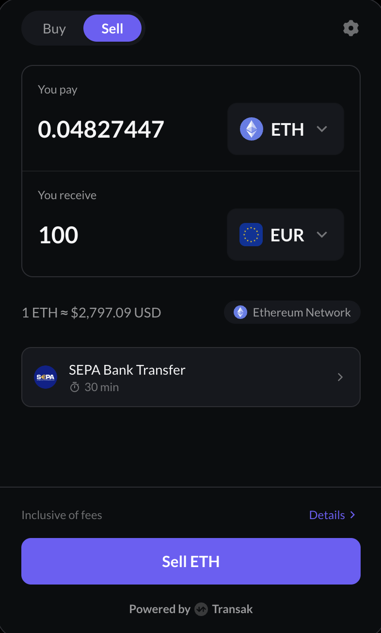 Sell screen shown with a custom purple dark theme